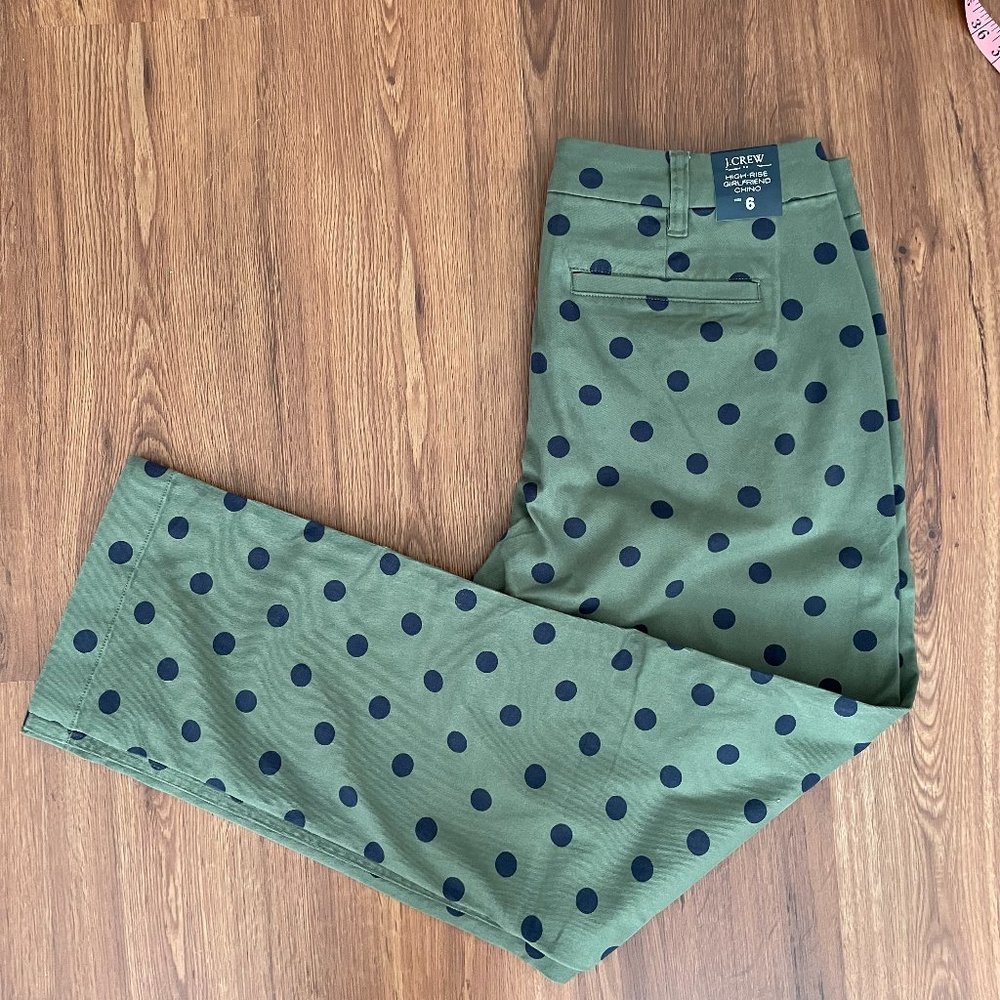 NWT Size 6 J. Crew Polka Dot High Rise Girlfriend Chino